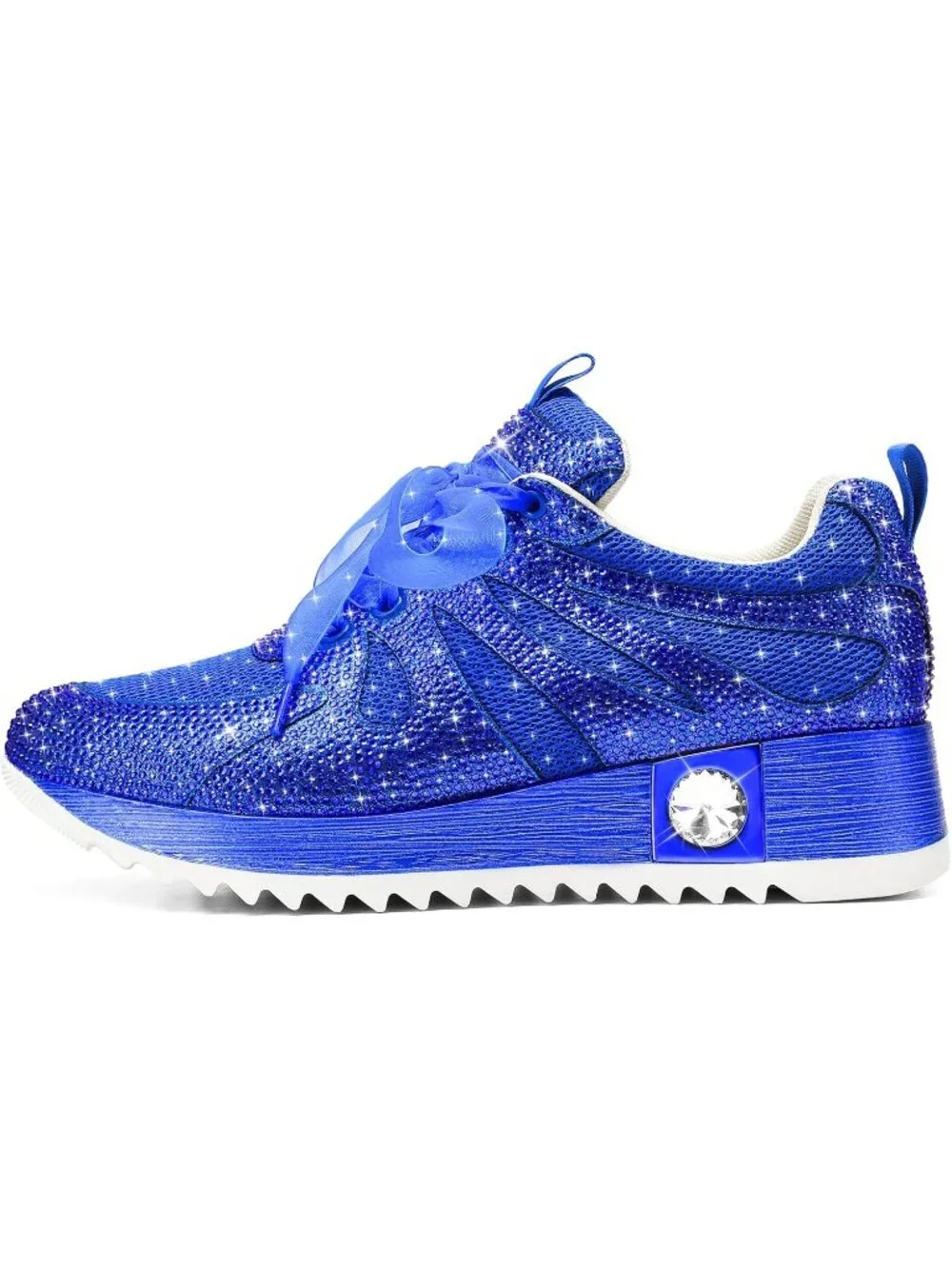 Women's Blue With Mesh Glitter Sparkly Rhinestone High Top Trendy Sequin Sneaker